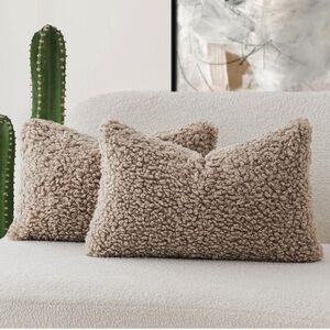 New Curly Teddy Wool Cozy Textured Throw Pillow Covers 12x20 Khaki Tan